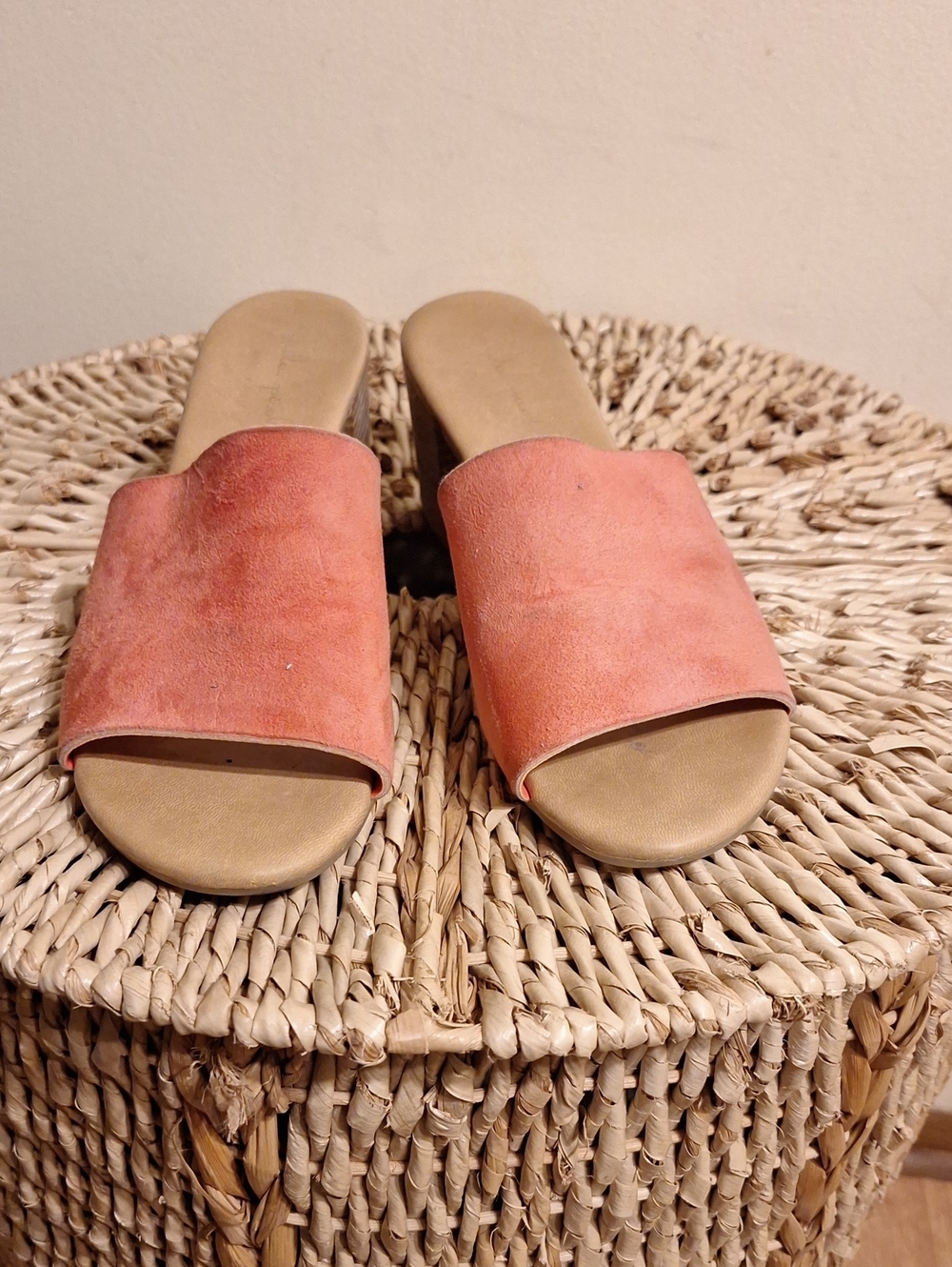 Mila Paoli Leather Suede Women's Slide Sandals in Coral Pink